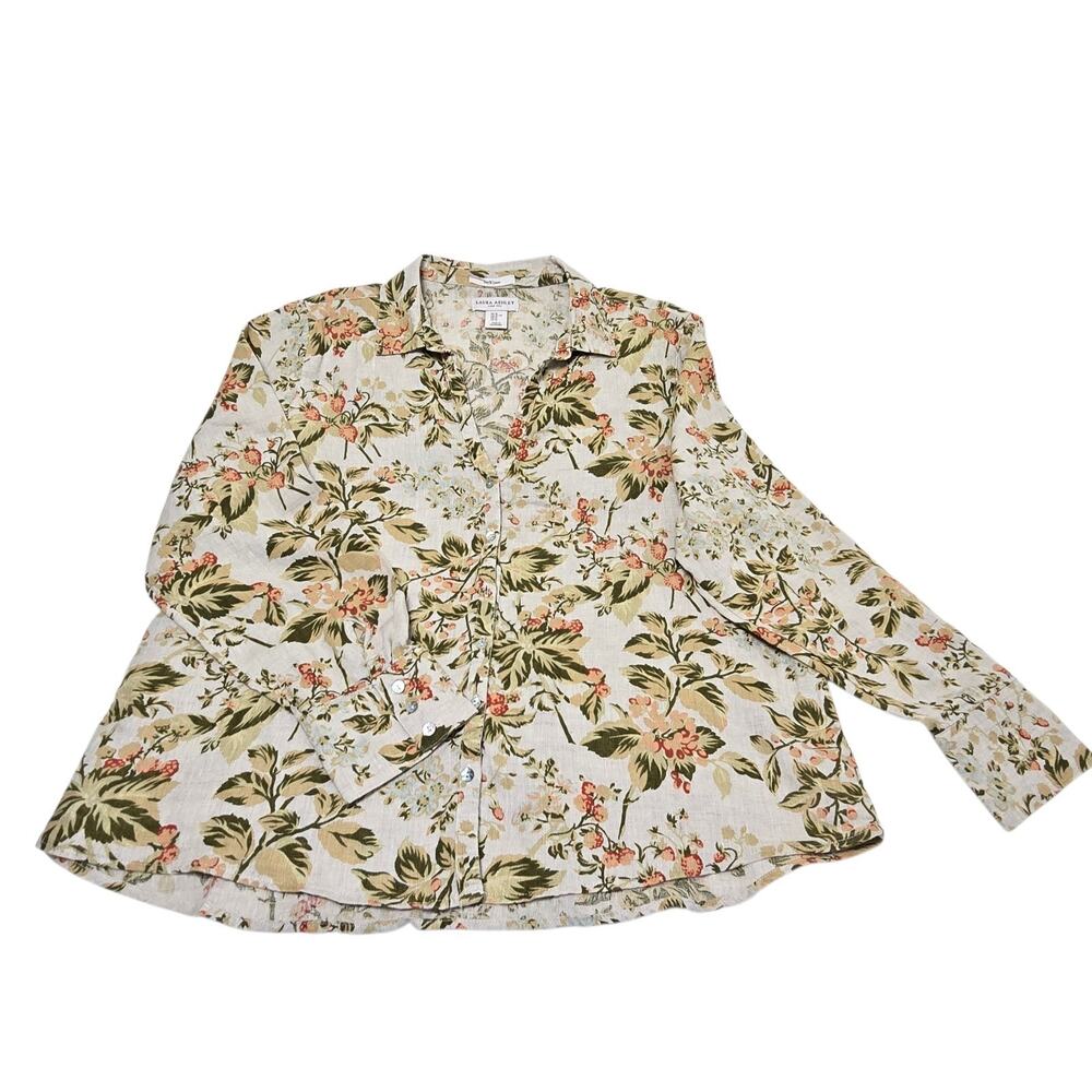 Laura Ashley Long Sleeve Women's Shirt Linen Large Multicolor Floral
